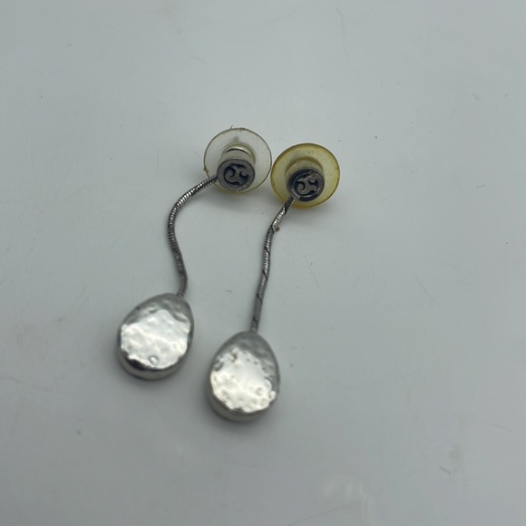 Brighton Mediterranean Long Post Earrings Hammered Gold & Silver - Picture 4 of 4